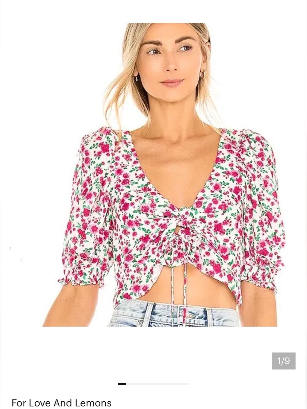 For Love And Lemons White Pink Petal Floral Tie-Front Crop Top